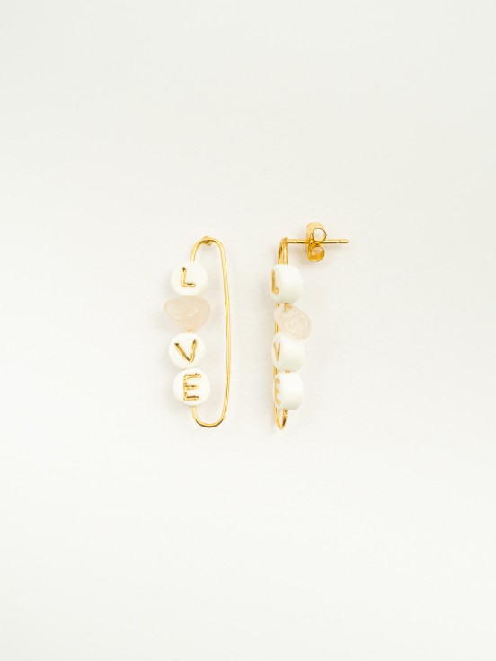 jewel love earrings in hand painted porcelain and rose quartz