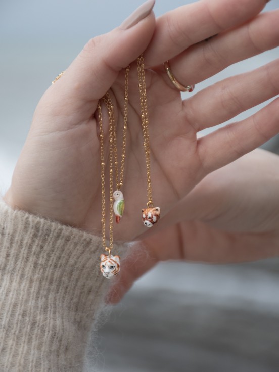 Red panda necklace animal hand painted porcelain