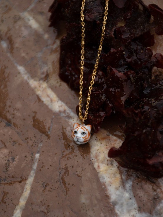 White tiger necklace animal porcelain hand painted