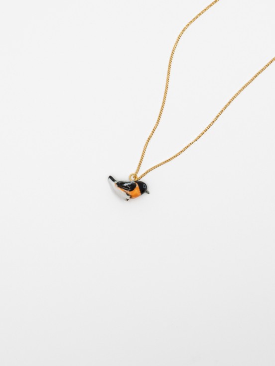 necklace pendant porcelain bird hand painted gold chain