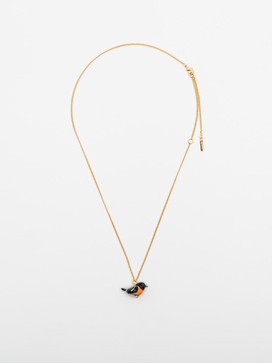 necklace pendant porcelain bird hand painted gold chain