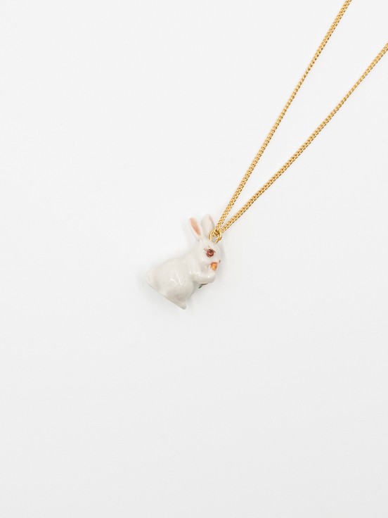 collier pendentif en porcelaine lapin peint à la main chaîne doré