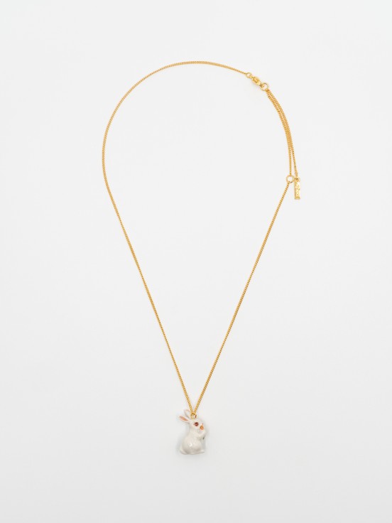 necklace pendant porcelain rabbit hand painted gold chain