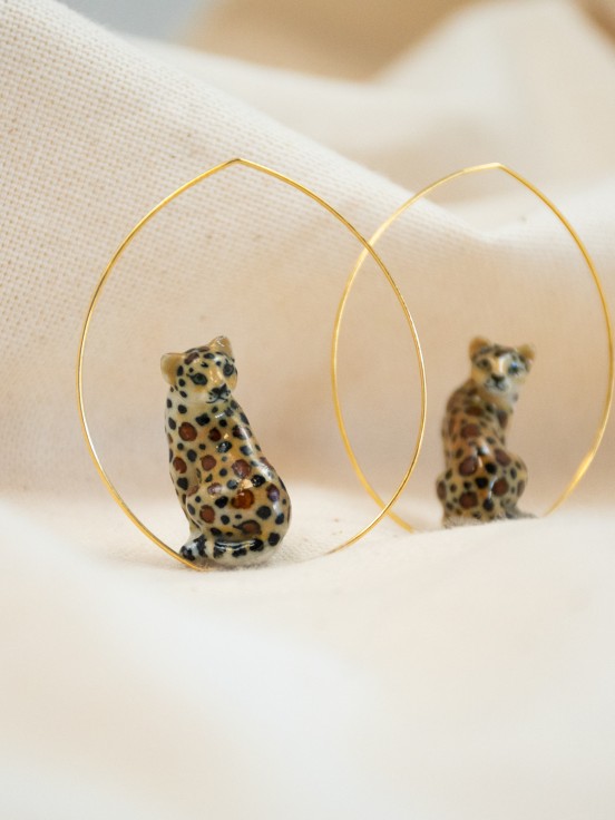 Leopard hoops earrings animal hand painted porcelaine