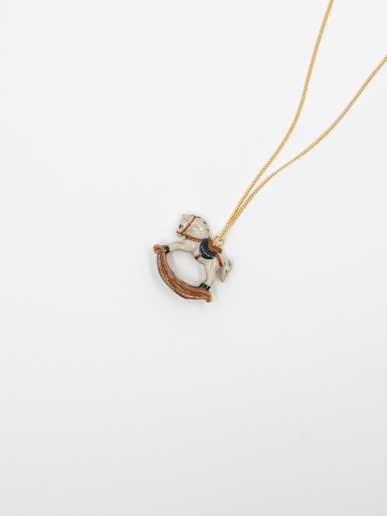 necklace pendant porcelain rocking horse hand painted gold chain