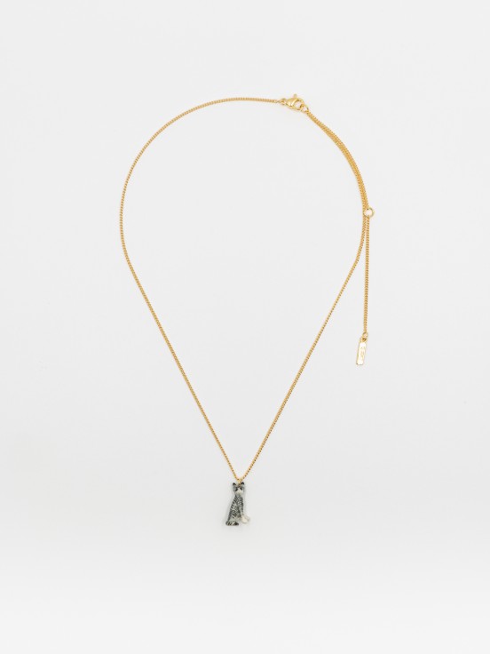 necklace pendant porcelain cat hand painted gold chain