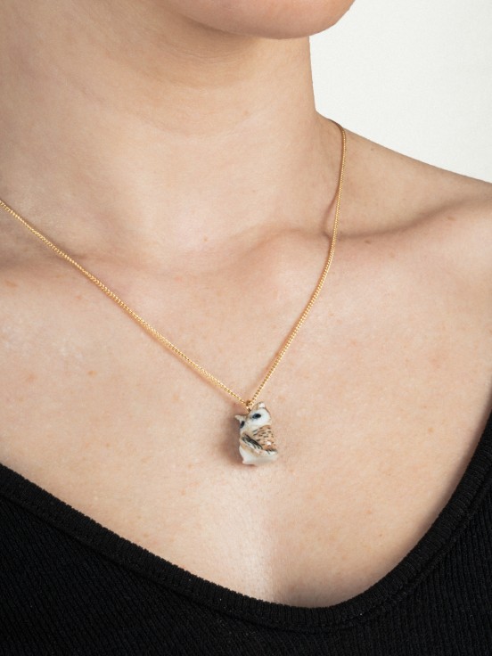 necklace pendant porcelain owl hand painted chain