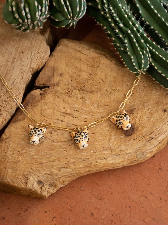 leopards necklace animal porcelain hand painted