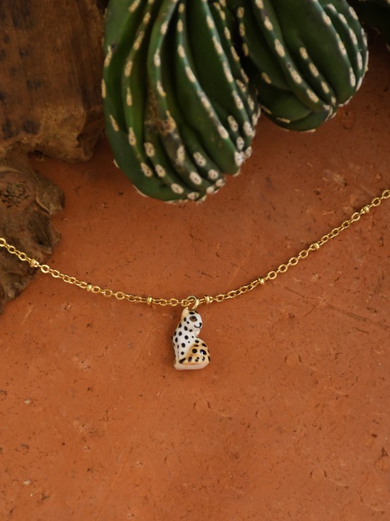 Collier léopard animal porcelaine peint à la main