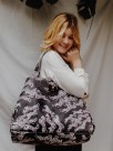 faux leather week-end bag with hand painted animal porcelain details and zebra print