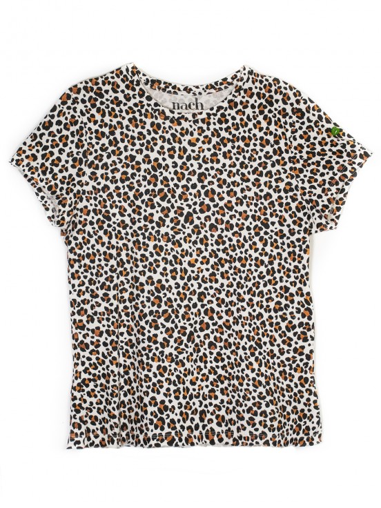 Leopard print T-shirt with hand painted porcelain piece