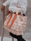large tote bag with hand-drawn orange pattern