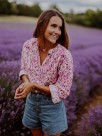 Lavender hand-drawn floral pattern blouse in cotton