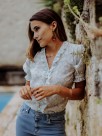 Cotton Hand Drawn Daisy Floral Ruffle Top