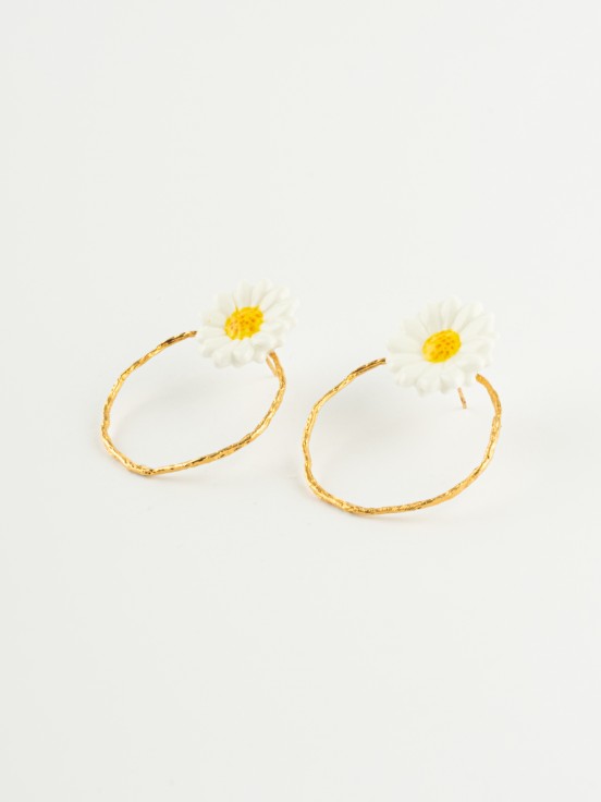 Nach Porcelain Daisy Flower Round Earrings