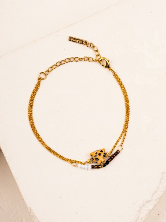 bracelet perles animal léopard peint à la main en porcelaine