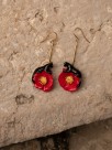 Black panther poppy flower and animal earrings