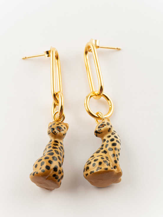 Boucles d'oreilles léopard à franges en porcelaine