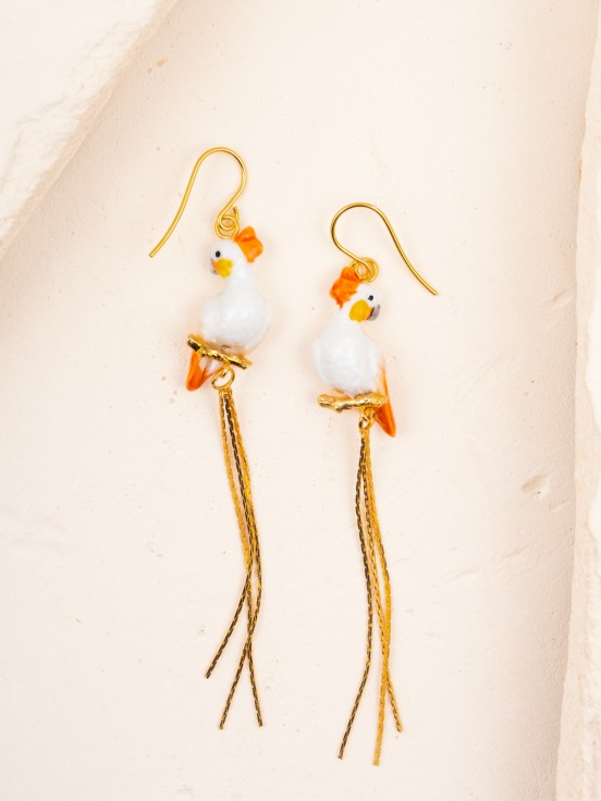 earrings pendant cockatoo animal porcelain hand painted