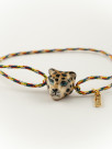 adjustable bracelet in hand-painted porcelain and cotton animal leopard