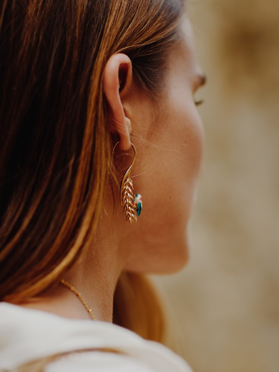 Ear of wheat and bird earrings