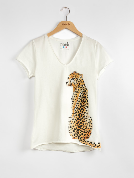 T-shirt blanc guépard 100% coton