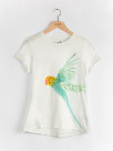t-shirt blanc perruche perroquet jaune bleu