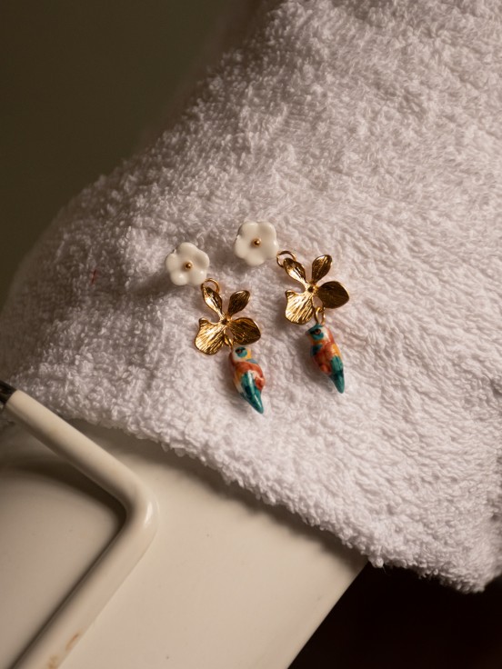 brid and flower earrings
