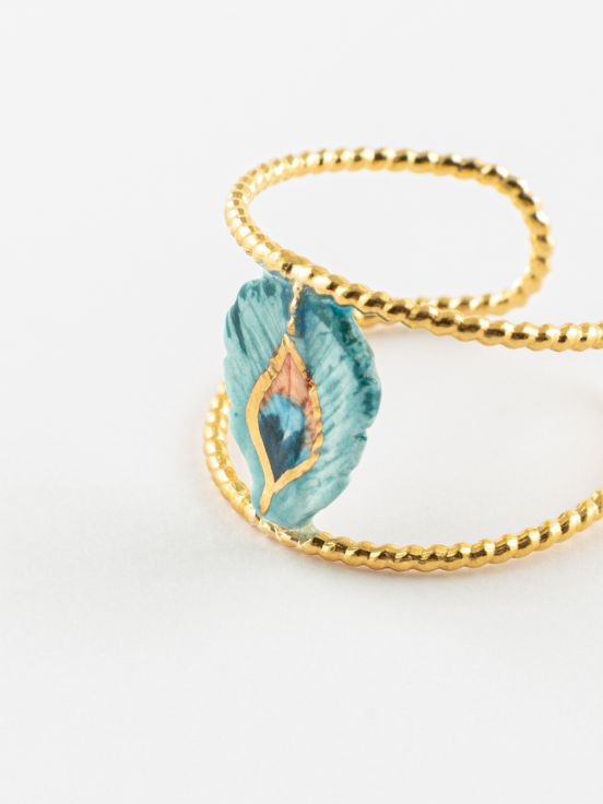 Peacock feather double ring