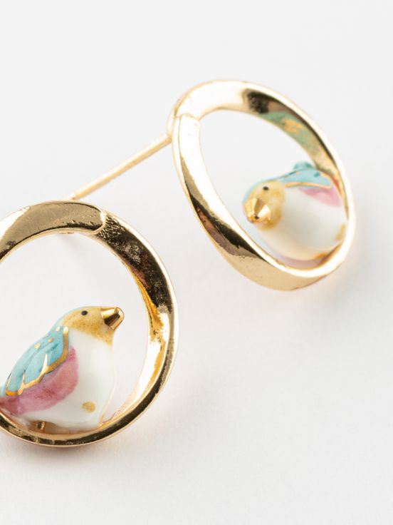 Blue bird round stud earrings