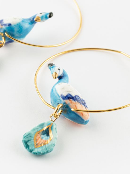 Peacock & feather small hoops