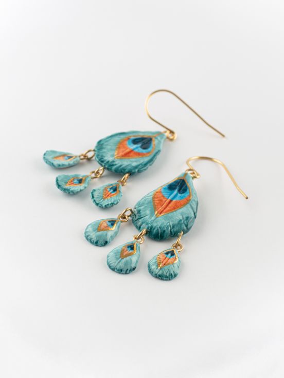 Peacock feather & pendants earrings