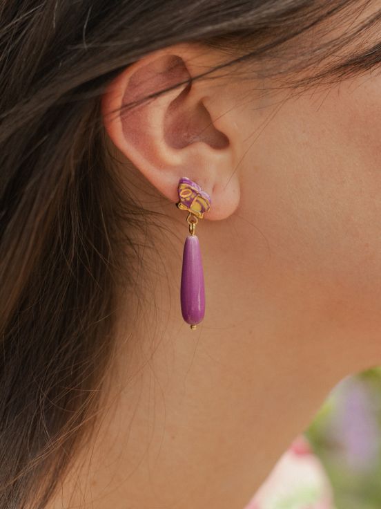 Purple butterfly & drop earrings