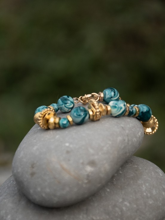 Marbled bracelet turquoise porcelain hand painted