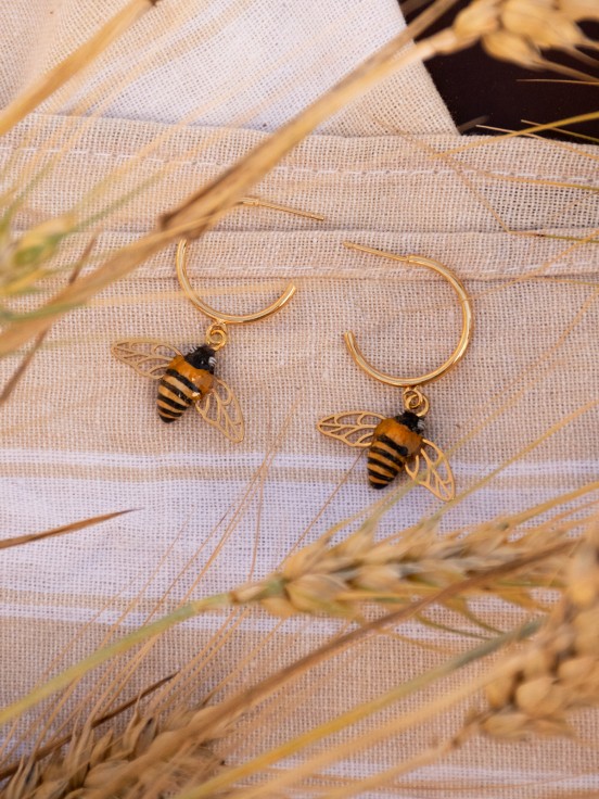 Boucles d'oreilles abeille ailes dorées