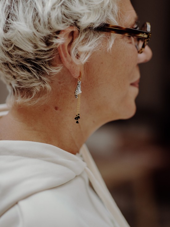 earrings pendant animal pompoms beads leopard porcelain hand painted
