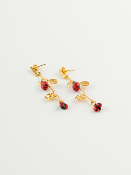 Nach porcelain ladybug golden branch earrings