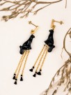 earrings pendant animal black panther pompoms beads porcelain hand painted