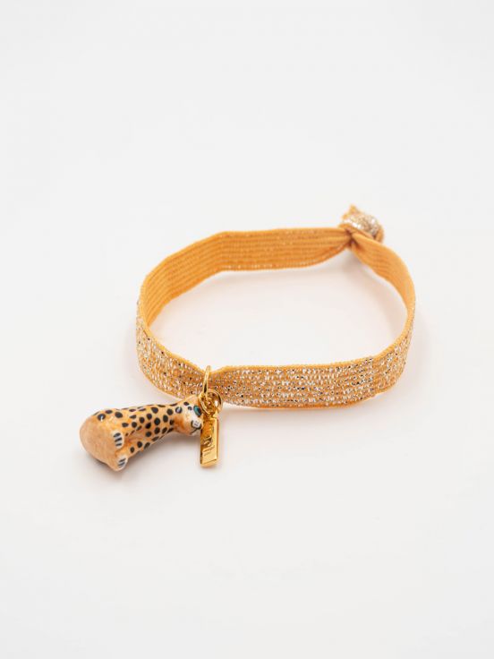 Bracelet twistband élastique doré léopard