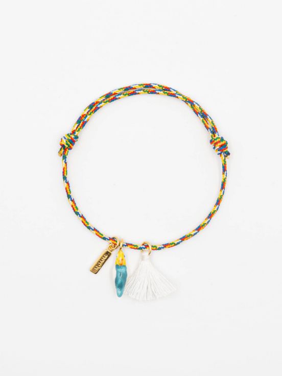 Bracelet charm's multicolore perruche bleue avec pompon
