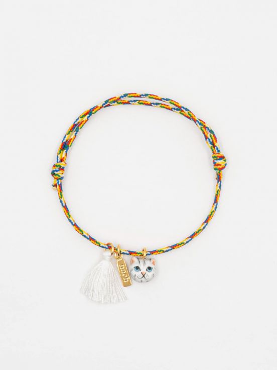 Bracelet charm's multicolore chat tabby avec pompon