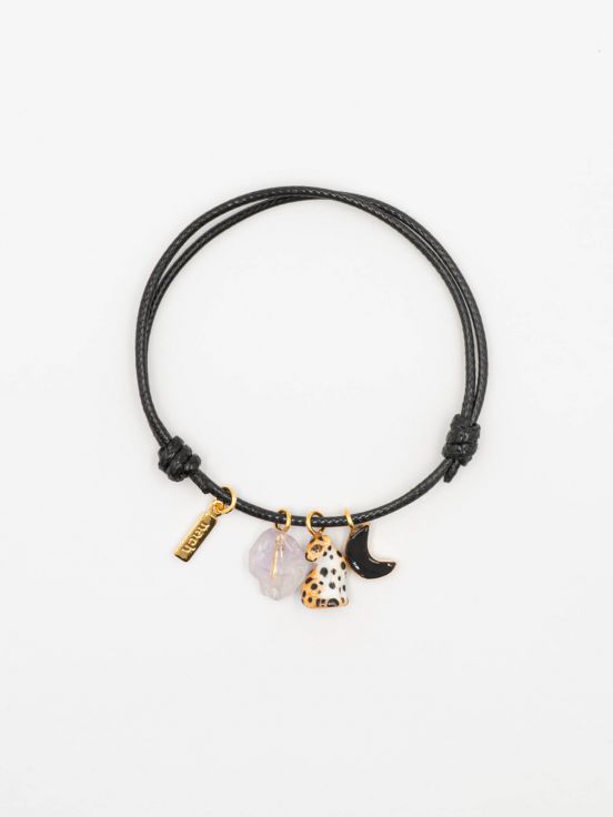 Bracelet charm's léopard, lune & améthyste