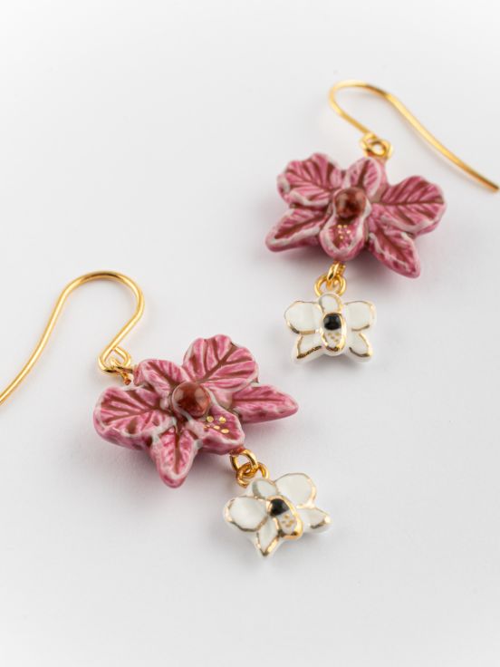 Boucles d'oreilles orchidées rose & blanche
