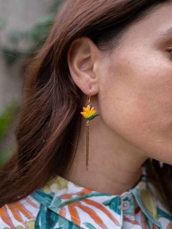 Bird of paradise flower earrings with fringes