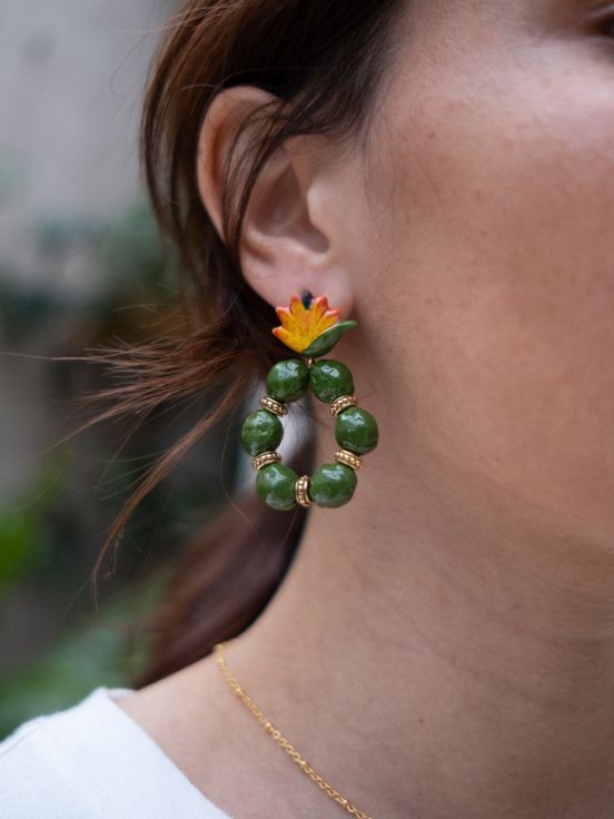 Bird of paradise flower round earrings