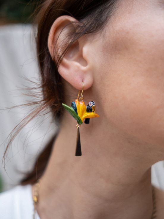 Bird of paradise flower & toucan earrings