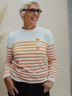 striped sweater animal embroidery button porcelain fabric OEKO TEX cockatoo