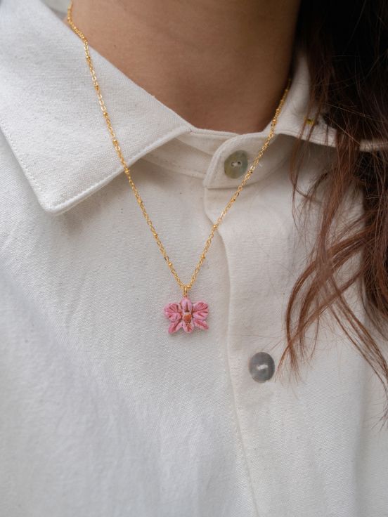 Pink orchid necklace