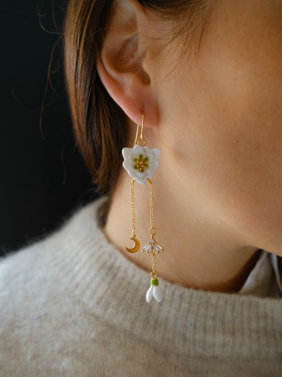 Snowdrop & moon earrings - L'Etincelle