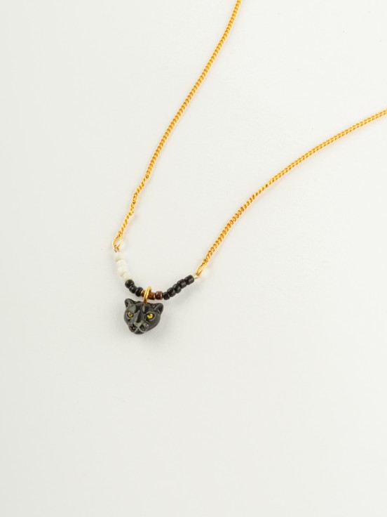 Necklace beads and black panther hand painted in porcelain